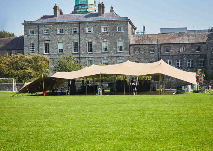 A marquee on a lawn at the Law Society of Ireland. 